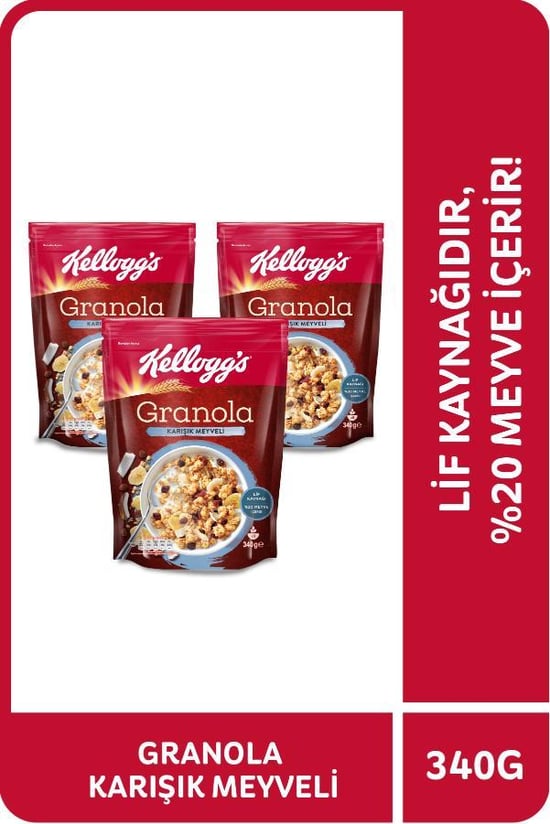 Kellogg's Karışık Meyveli Granola 340 Gr x3 Adet,%45 Yulaf içerir
