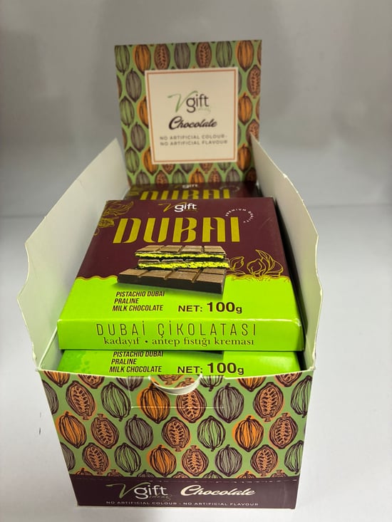 Vgift Antep Fıstığı ve Kadayıf Dolgulu Sütlü Dubai Çikolatası 100 Gr