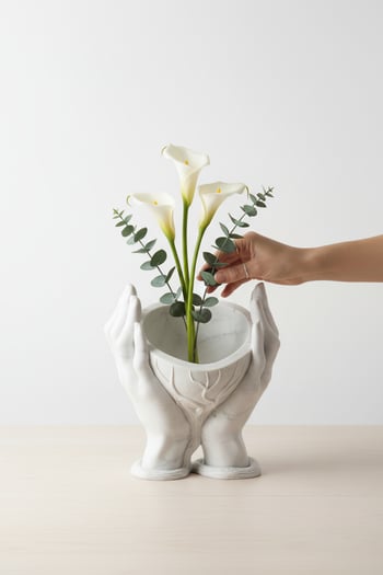 Kalp Tutan El Figürlü Tasarım Vazo