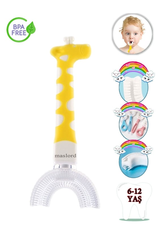 U Tipi Yeni Nesil Diş Fırçası - Sarı - Zürafa Model 6-12 Yaş