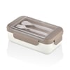 Qlux L-00995 Boutique Beslenme Kabı (renkli Pls.)(2 Bölme) (1100ml)(pls.çatal-kaşık) (s.contalı & Şeffaf Kaşıklıklı Kapak)