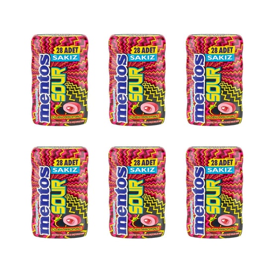 Mentos Sour Çilek Aromalı Şekersiz Tatlandırıcılı Ekşi Draje Sakız 56 G X 6 Adet
