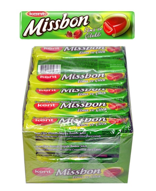 Missbon Şeker 43 gr X 24'lü Paket Elma ve Çilek Aromalı Dogulu Bonbon