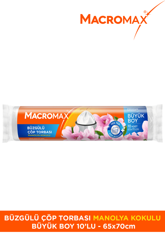 Macromax Büzgülü Çöp Torbası Büyük Boy Manolya kokulu 10 lu Paket