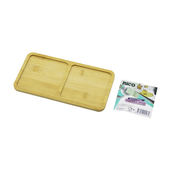 İ22-207 ( Dikdörtgen ) ( 2 Bölmeli ) Ahşap Bambu ( Yağdanlık Altlık ) ( Mini Tepsi ) ( 12 X 23.4 X 0.8cm )