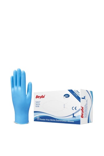 Beybi Pudrasız Nitril Muayene Eldiveni L Beden Mavi 100'lü