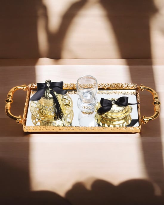 Affection Gold Nişan Kahve Tepsisi Siyah