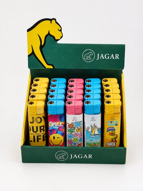 Jagar Jcm 001 Turbo Çakmak – Desenli Renkli Güçlü Alevli Standlı Çakmak