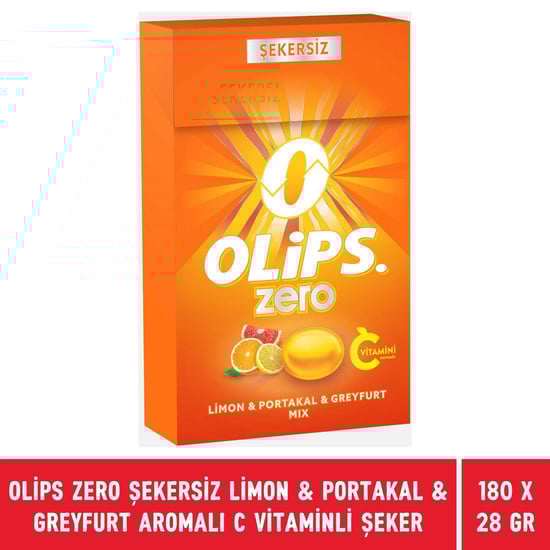 Olips Zero Şekersiz Limon & Portakal & Greyfurt Aromalı C Vitaminli Ferahlatıcı Şeker 28 Gr X 180 Adet