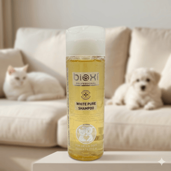 Bioxi® White Pure Shampoo – Beyaz ve Açık Renk Tüylü Kedi ve Köpekler için Bakım Şampuanı