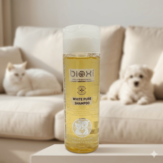 Bioxi® White Pure Shampoo – Beyaz ve Açık Renk Tüylü Kedi ve Köpekler için Bakım Şampuanı