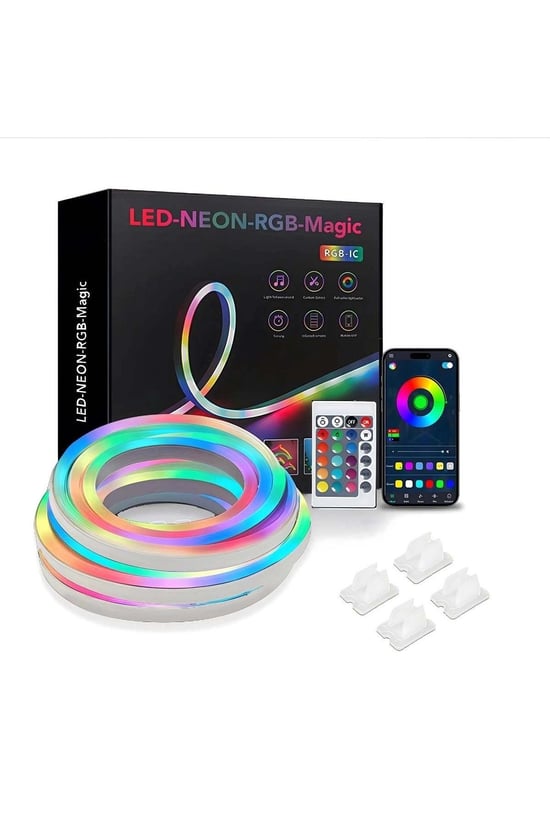 Rgb 3 M Esnek Yumuşak Şerit Su Geçirmez Akıllı Rgbic Neon Led Işıkları Ev Yatak Odası İçin