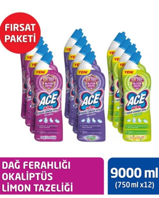 Ace Ultra Yoğun Kıvamlı Çamaşır Suyu Fırsat Paketi 12'li