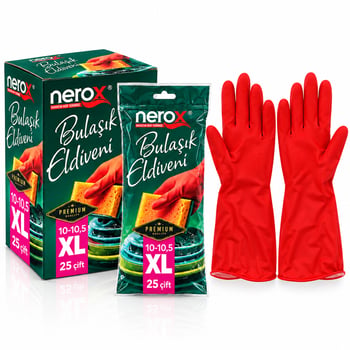 Nerox Nrx-1015 ( Xl ) ( No-10-10.5 ) ( Plastik ) Temizlik & Bulaşık Eldiveni ( Doğal Pamuk Astarlı ) ( Yüksek Dirençli )