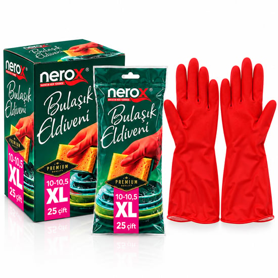 Nerox Nrx-1015 ( Xl ) ( No-10-10.5 ) ( Plastik ) Temizlik & Bulaşık Eldiveni ( Doğal Pamuk Astarlı ) ( Yüksek Dirençli )