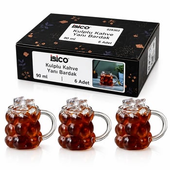 İ22-137 ( 6pcs ) ( Kulplu ) ( Üzüm & Kabarcıklı Cam ) Kahve Yanı Bardak ( 90ml )