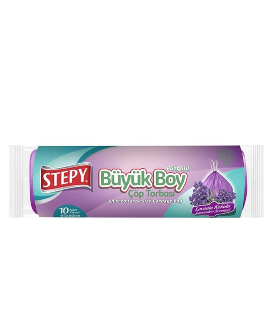 Stepy Lavanta Kokulu Büzgülü Çöp Torbası Büyük Boy 10 Poşet