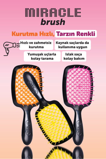 Proco Beauty Pro Mıracle Brush Saç Fırçası - Isıya Dayanıklı - Kaynak Saçlara Uygun - Açma Tarama ( Mor, Sarı, Turuncu)