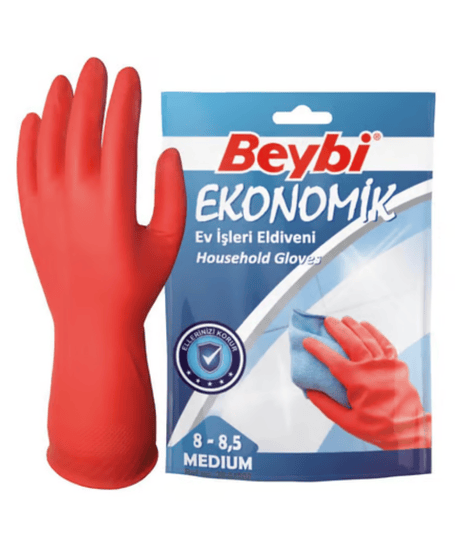 Beybi Ekonomik Ev İşleri ve Bulaşık Eldiveni 8-8,5 Beden Kırmızı