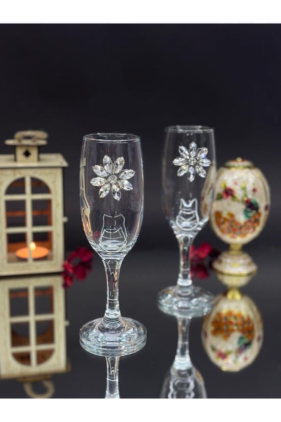 Kirlinova Kristal Çiçekli Kahve Yanı 2’li – 190 Ml