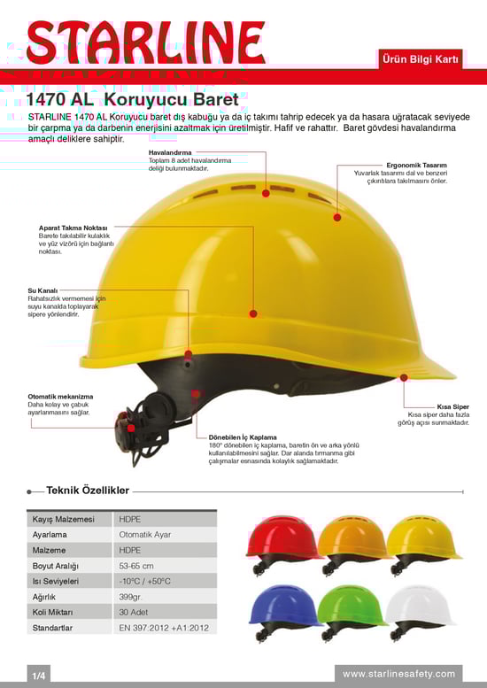Starline 1470-al Koruyucu Baret/beyaz