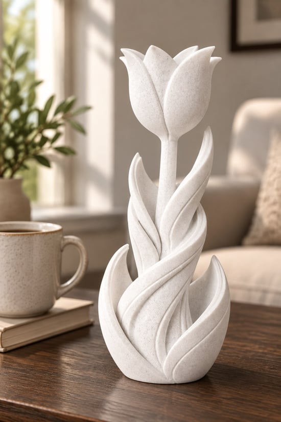 Spiral Lale Çiçeği Figürlü Dekoratif Biblo Beyaz