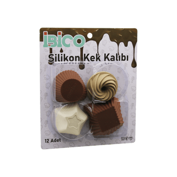 İ22-029 ( 12pcs ) ( Renkli Silikon ) Muffin & Kek Kalıp (mix Şekil= 3-dikdörtgen & 3-yuvarlak & 3-rüzgar Gülü & 3-yıldız)