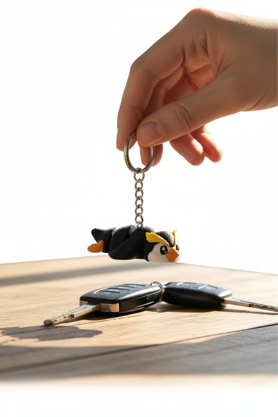 Penguen Figürlü Hareketli Anahtarlık