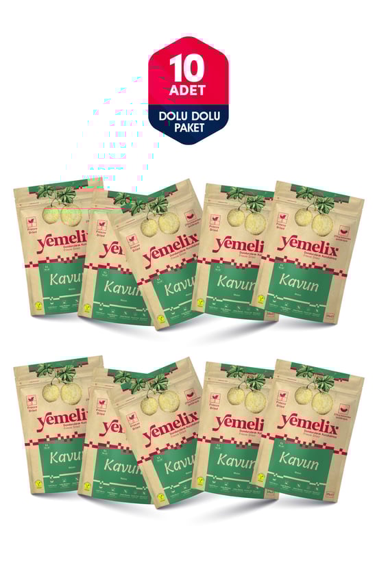 YEMELİX Freeze Dried 10'lu Dolu Dolu Paket Kavun Kuru Meyve Cipsi - Dondurularak Kurutulmuş Kavun 15Gx10