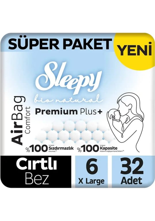 Sleepy Bio Natural Premium Plus Airbag Comfort 6 Numara X Large 32'li Bebek Bezi