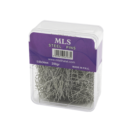 Mls Steel Pins Toplu İğne ( 0.60x34mm ) ( 250gr ) ( Şeffaf Mika Kristal Pls.kutulu Ambalaj ) ( Brkt-461635 )