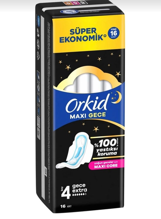 Orkid Maxi Hijyenik Ped Gece Süper Paket 16 Adet