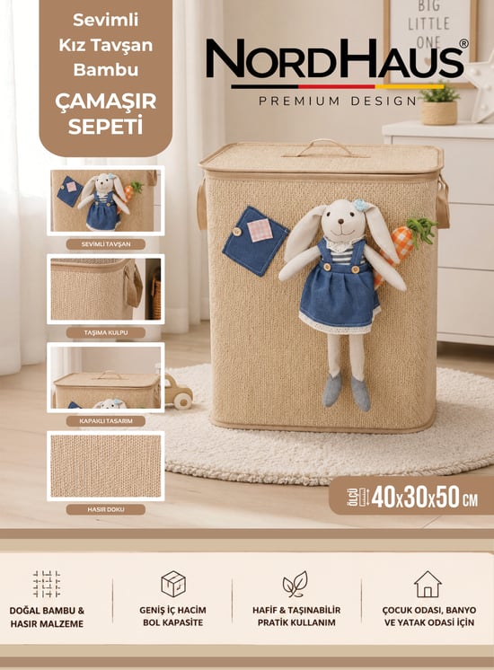 Bunny Dreams Girls Kapaklı Oyuncak Sepeti | Kız Çocuk Odası Büyük Boy Çamaşır Sepeti | Katlanabilir Düzenleyici