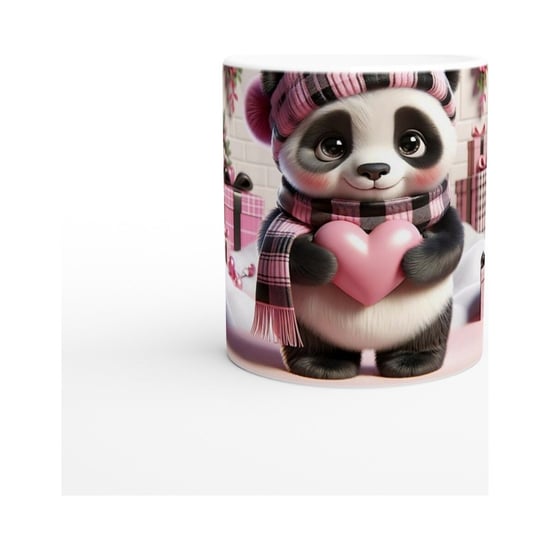 Kalpli Hediye Tutan Sevimli Panda Temalı Baskılı Kupa Bardak