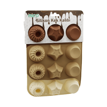İ22-040 ( Rüzgar Gülü & Yıldız & Klasik Çizgili Şekil ) ( 12li=mini ) ( Silikon ) Muffin Kek Kalıp ( Askılıkı Kartela )