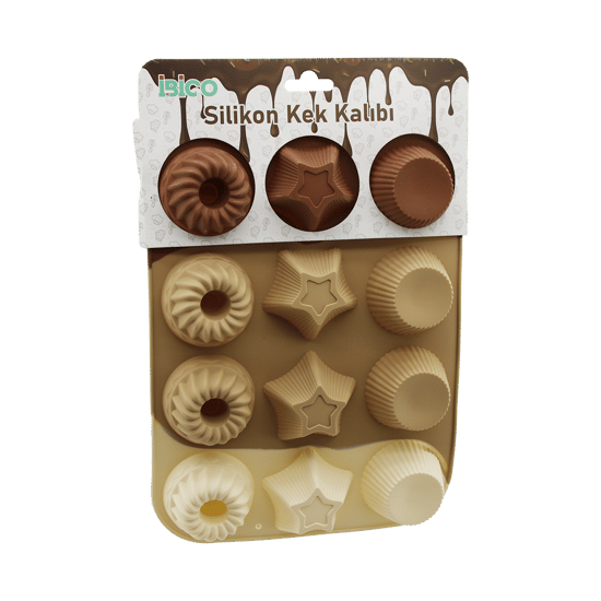 İ22-040 ( Rüzgar Gülü & Yıldız & Klasik Çizgili Şekil ) ( 12li=mini ) ( Silikon ) Muffin Kek Kalıp ( Askılıkı Kartela )