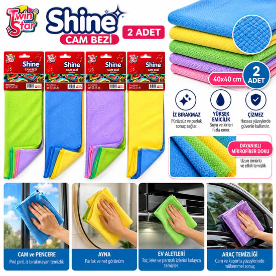 Twin Star Shine ( 2pcs ) ( 40x40cm ) Mikrofiber Cam Bezi ( Cam & Araba & Mutfak & Banyo )