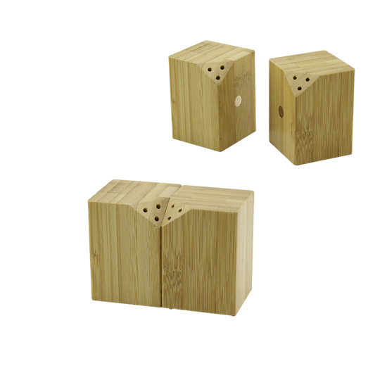 Pablito Home Pbt-294 ( 5x5cm--y:7cm ) ( 2pcs ) ( Mıknatıslı İkiz ) ( Ahşap Bambu ) Baharatlık & Tuzluk