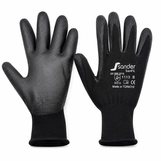 Sander G-111330 ( No 8 ) ( Small ) ( Siyah & Siyah Başlık ) Nitril İşçi Eldiven