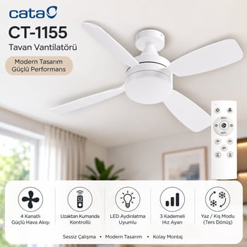 Cata Karayel Fan 82w Led Ampul Dimmerli Ct-1155