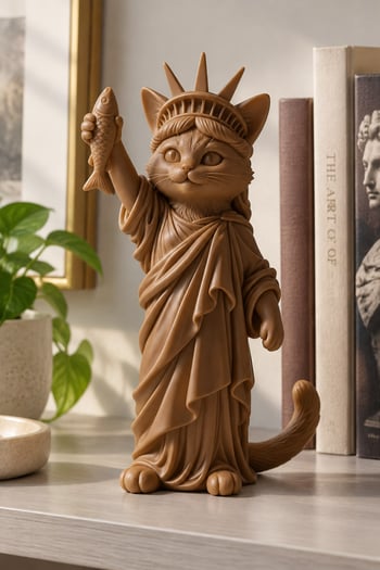 Özgürlüğün Kedisi Figürlü Dekoratif Biblo - Büyük Boy - 22cm Kahverengi