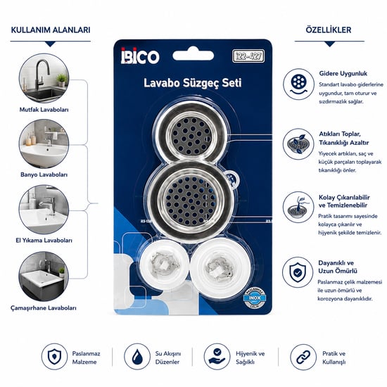 İ22-427 ( 4pcs ) Lavabo Süzgeç & Tıpa Seti ( 2 Boy Süzgeç & 2 Boy Plastik Tıpa )
