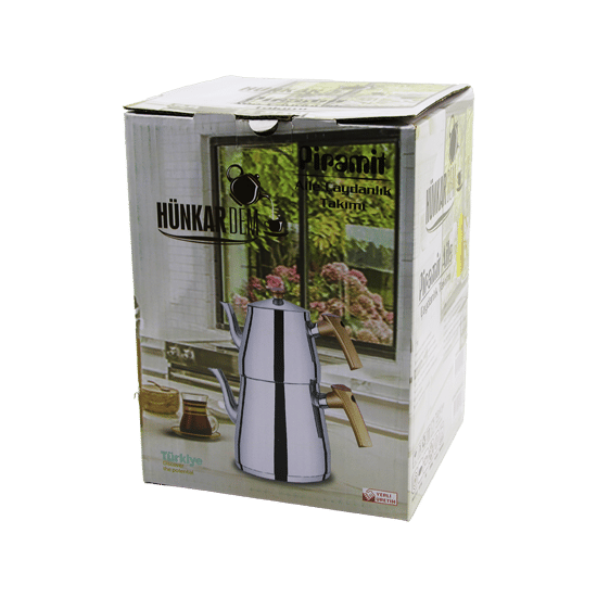 Hünkardem Pramit ( Aile Boy ) Çelik Çaydanlık Seti & Takımı ( Renkli Bakalit Kulp ) ( Üst Demlik: 1.5lt & Alt Suluk: 2.75lt ) ( Kendinden Süzgeçli )