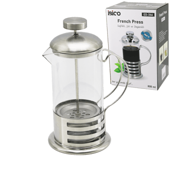 İ22-346 French Press ( Metal Kafes & Metal Kapak ) ( 800ml ) ( Cam ) Bitki Süzgeçi