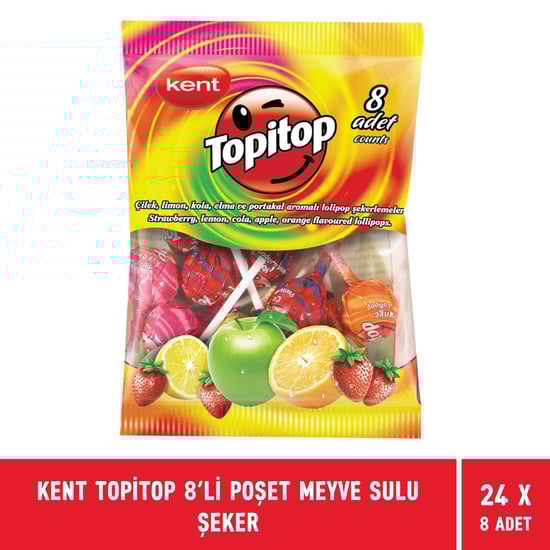 Kent Topitop 8'li Poşet Meyve Sulu Şeker X 24 Adet