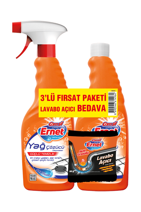 Ernet Yağ Çözücü 750 ml 2'li (Lavabo Açıcı Hediyeli)