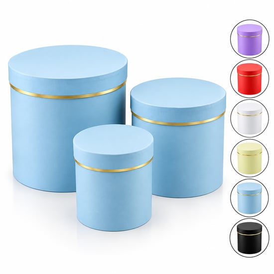 İ12-084 ( 3pcs ) ( Yuvarlak ) ( Mat Renkli & Düz Renk ) Karton Hediye Kutusu ( 18-16-12cm )