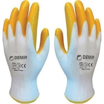 Demir D007 Sarı Beyaz Nitril İş Eldiveni 10 Beden