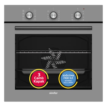 Simfer 8269 0+8 Fonksiyon 73 Lt Mekanik Gri Turbo Özellikli 3 Camlı Ankastre Fırın