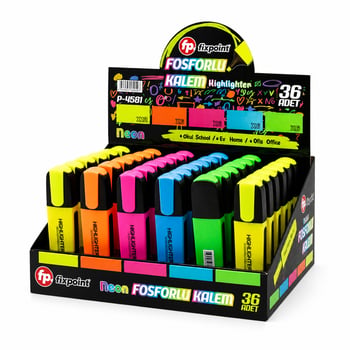 Fixpoint P-4581 Neon Fosforlu Kalem Standlı ( 12 - Sarı & 6 - Turuncu & 6 - Pembe & 6 - Mavi & 6 - Yeşil )